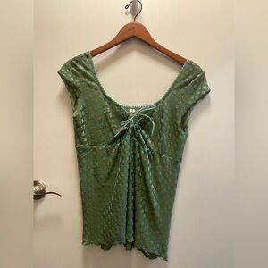 Older Free People Green Short Sleeve Tie-Front - Made in Israel
